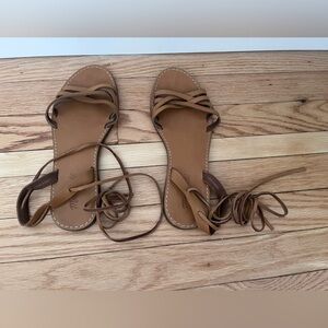 Madewell lace up boardwalk sandals, tan leather